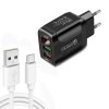 F002C QC3.0 USB + USB 2.0 LED Digital Display Fast Charger with USB to Type-C Data Cable, EU Plug
