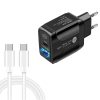 PD25W USB-C / Type-C + QC3.0 USB Dual Ports Fast Charger with USB-C to USB-C Data Cable, EU Plug