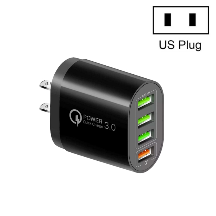 QC-04 QC3.0 + 3 x USB 2.0 Multi-ports Charger for Mobile Phone Tablet, US Plug