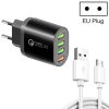 QC-04 QC3.0 + 3 x USB2.0 Multi-ports Charger with 3A USB to Micro USB Data Cable, EU Plug
