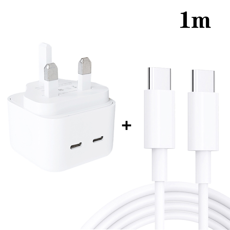 SDC-40W Dual PD USB-C / Type-C Ports Charger with Type-C to Type-C Data Cable, UK Plug