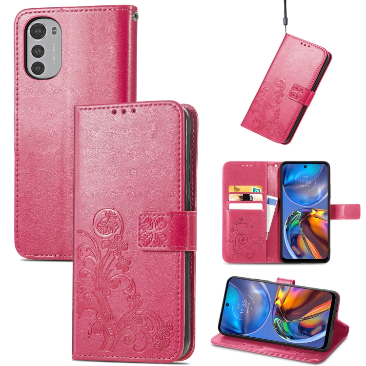 Four-leaf Clasp Embossed Buckle Leather Phone Case