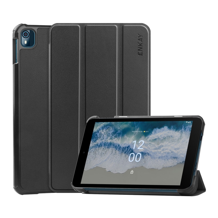 For Nokia T10 ENKAY Tri-fold Custer Texture Leather Smart Tablet Case