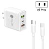 45W PD3.0 + 2 x QC3.0 USB Multi Port Charger with Type-C to Type-C Cable, US Plug