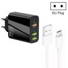 65W Dual PD Type-C + 3 x USB Multi Port Charger with 3A USB to Type-C Data Cable, EU Plug