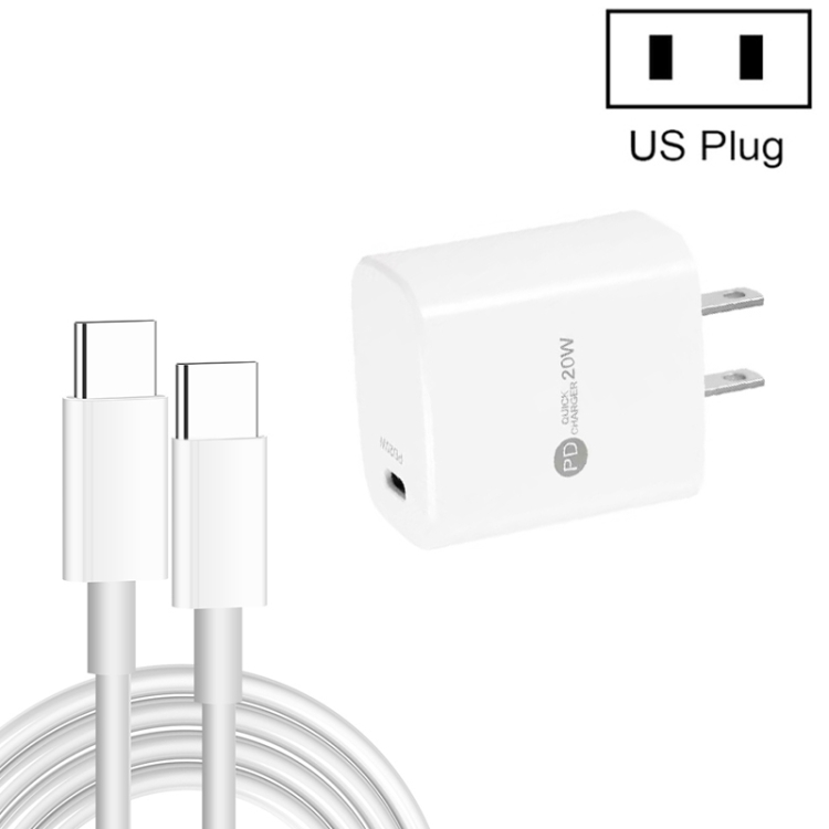 PD11 Single PD3.0 USB-C / Type-C 20W Fast Charger with 1m Type-C to Type-C Data Cable, US Plug