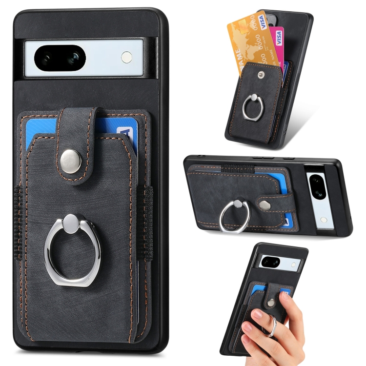 Retro Skin-feel Ring Card Wallet Phone Case