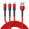 3 in 1 USB to Dual Type-C + Micro USB Quick Charging Sync Data Cable, Output: