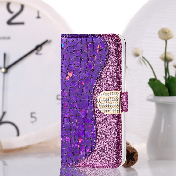 Laser Glitter Powder Matching Crocodile Texture Horizontal Flip Leather Case for Huawei Nova 3i, with Card Slots & Holder