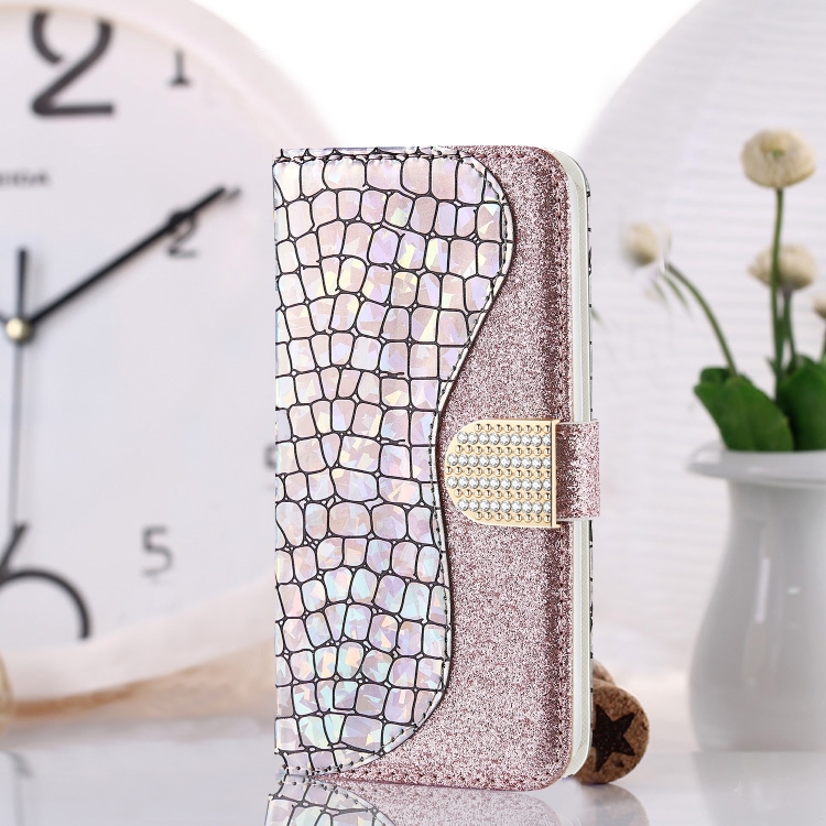 Laser Glitter Powder Matching Crocodile Texture Horizontal Flip Leather Case for Huawei P20, with Card Slots & Holder
