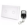 120mm 2 Gang Tempered Glass Panel Wall Switch Smart Home Light Touch Switch with RF433 Remote Controller, AC 110V-240V