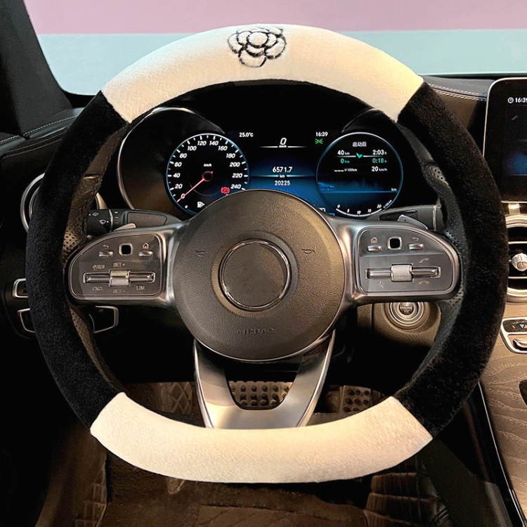 D Style Car Universal Camellia Pattern Plush Warm Anti-skid Steering Wheel Cover, Diameter: 38cm