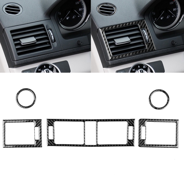 Car Carbon Fiber Air Outlet Ring + Intermediate Air Outlet + Side Air Outlet Panel Decorative Sticker for Mercedes-Benz W204 2007-2010