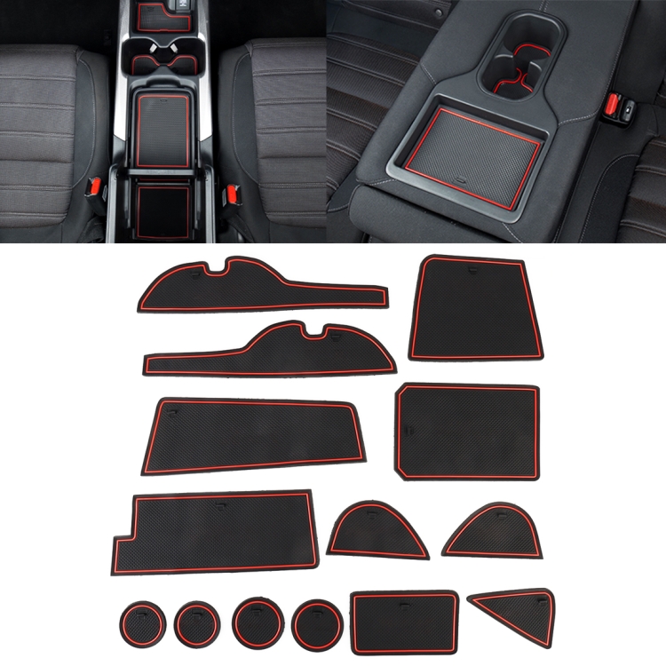 Car Water Cup Gate Slot Mats Plastic Red Anti-Slip Interior Door Pad for Toyota RAV4 2016-2018