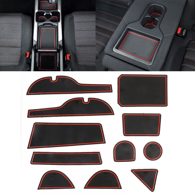 Car Water Cup Gate Slot Mats Plastic Red Anti-Slip Interior Door Pad for Toyota RAV4 2013-2015