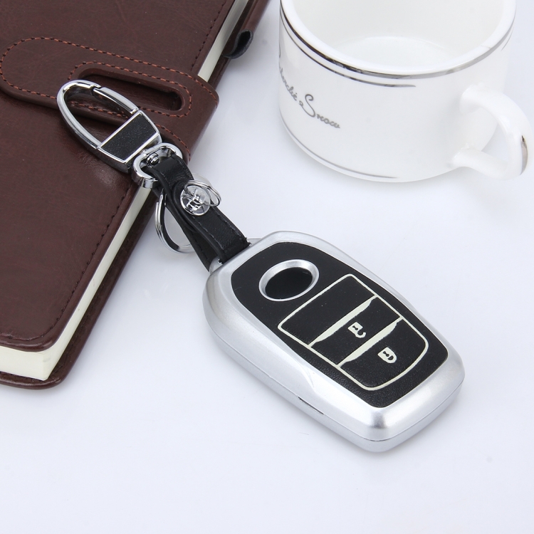 Car Auto PU Leather Fold Two Buttons Luminous Effect Key Ring Protection Cover for 2014 Version RAV4 2015 Version Highlander