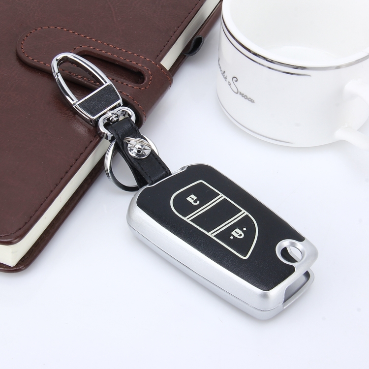 Car Auto PU Leather Intelligence Two Buttons Luminous Effect Key Ring Protection Cover for 2014 Version RAV4 2015 Version Highlander