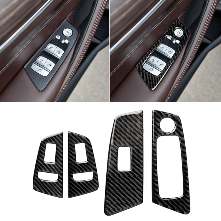 Car Carbon Fiber Door Window Lift Panel Decorative Sticker for BMW 5 Series G38 528Li / 530Li / 540Li 2018, Left Drive