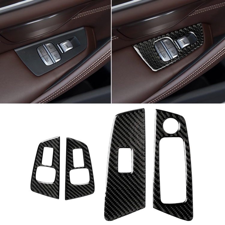 Car Carbon Fiber Door Window Lift Panel Decorative Sticker for BMW 5 Series G38 528Li / 530Li / 540Li 2018, Left Drive