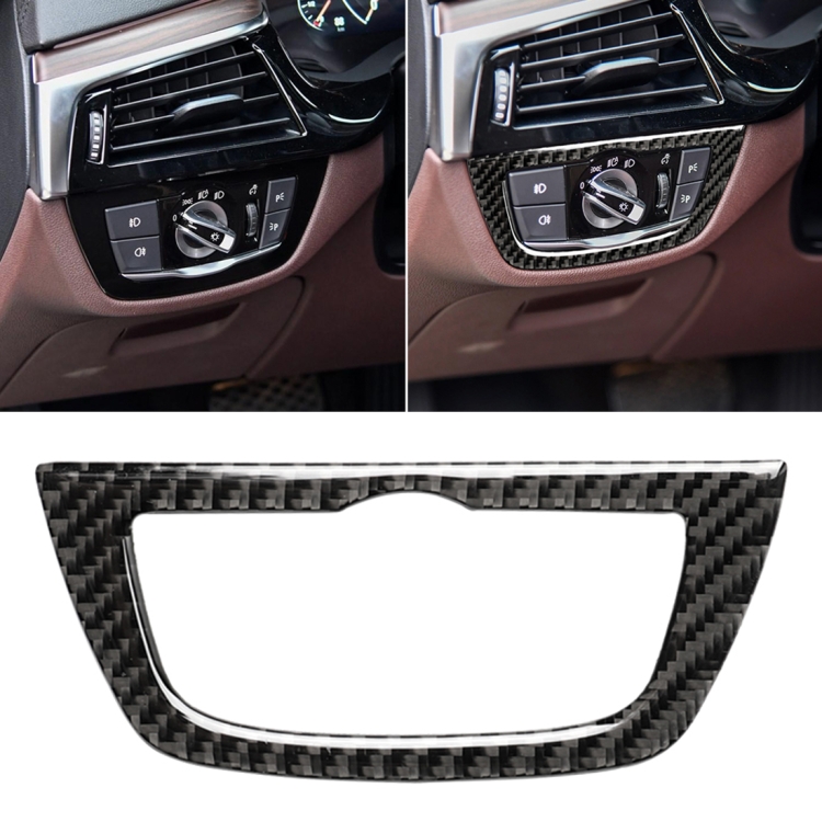 Car Carbon Fiber Headlight Switch Frame Decorative Sticker for BMW 5 Series G38 528Li / 530Li / 540Li 2018