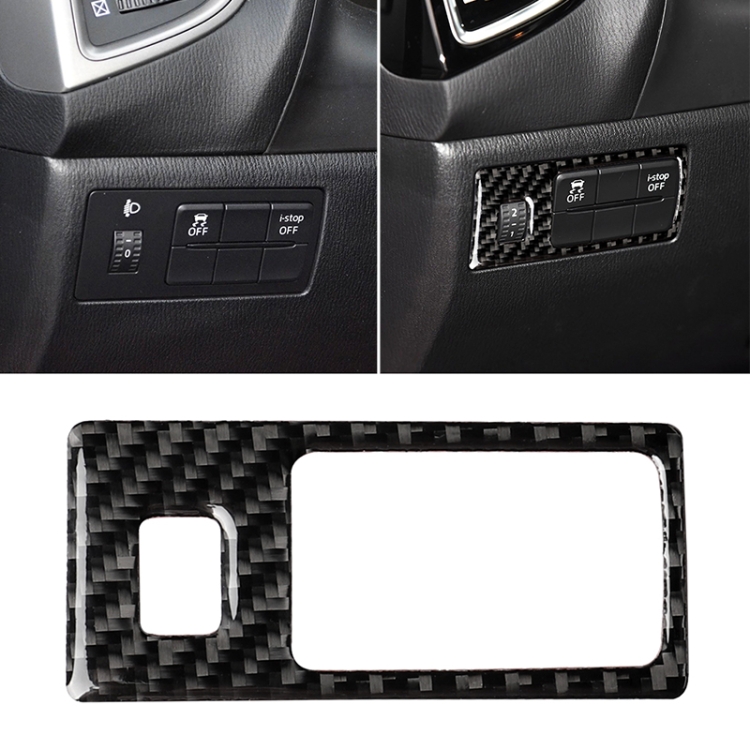 Car Carbon Fiber Headlight Adjustment Frame Decorative Sticker for Mazda Axela 2014 / 2017-2018, Left Drive