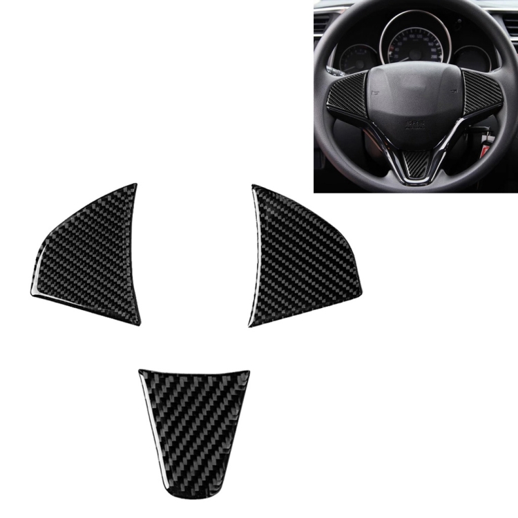 3 in 1 Car Carbon Fiber Steering Wheel Button Decorative Sticker for Honda Fit, Left and Right Drive Universal