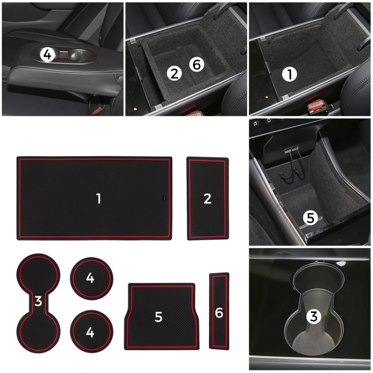 7 in 1 Car Water Cup Gate Slot Mats Silicon Anti-Slip Interior Door Pad for Tesla Model 3