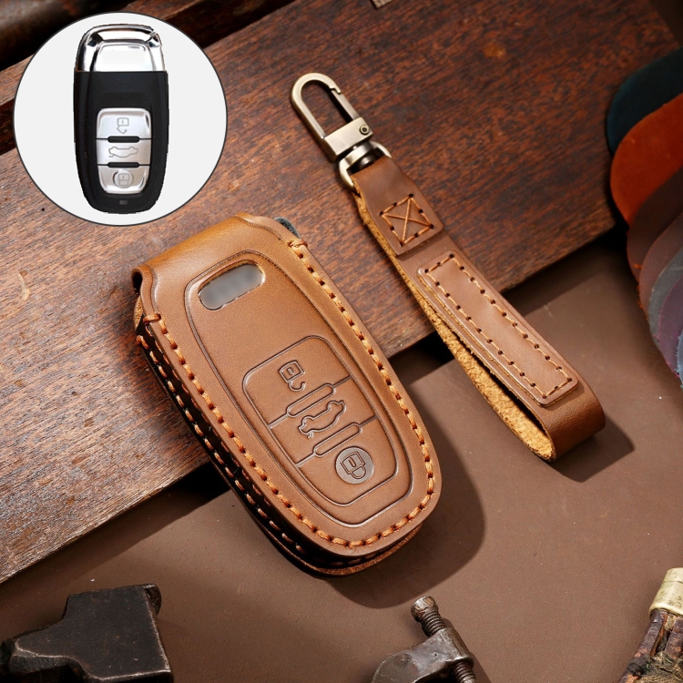 Hallmo Car Cowhide Leather Key Protective Cover Key Case for Audi A6L / A8L / A4 / A7 / A5 B Style