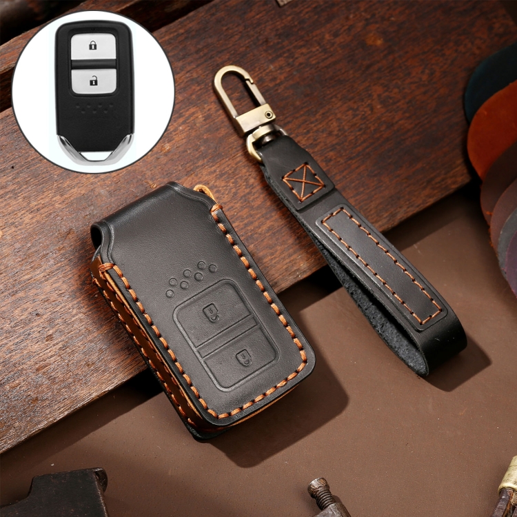 Hallmo Car Cowhide Leather Key Protective Cover Key Case for Honda 2-button