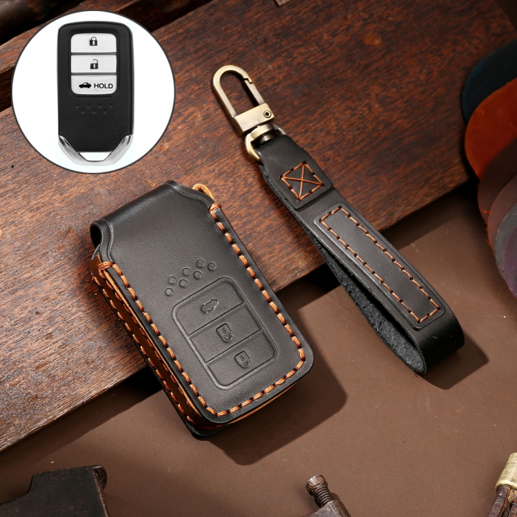 Hallmo Car Cowhide Leather Key Protective Cover Key Case for Honda 3-button Tail Box