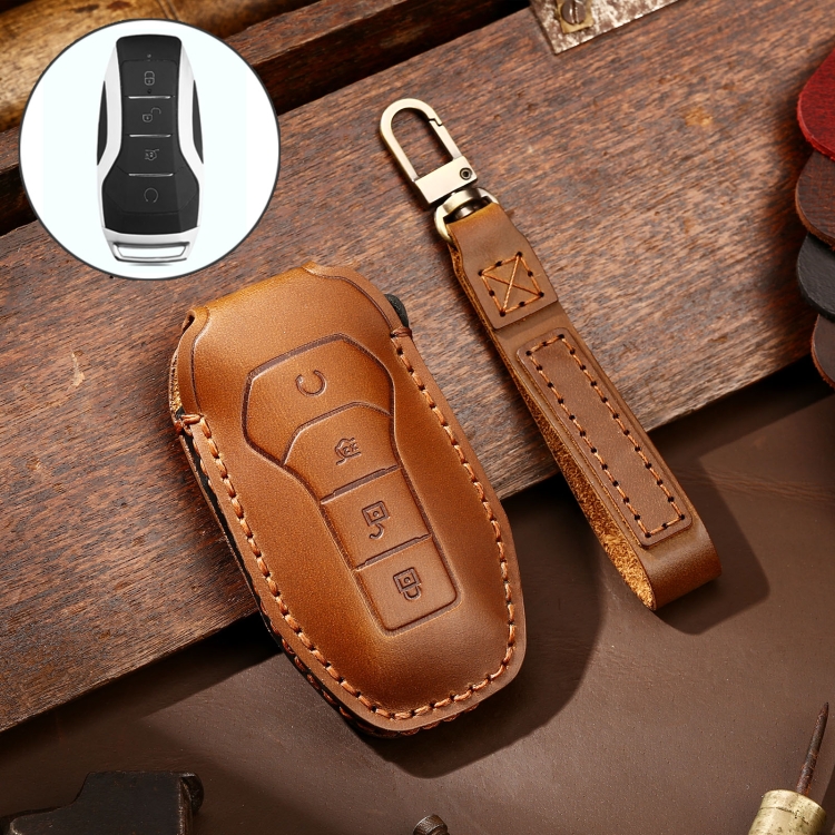 Hallmo Car Cowhide Leather Key Protective Cover Key Case for BYD