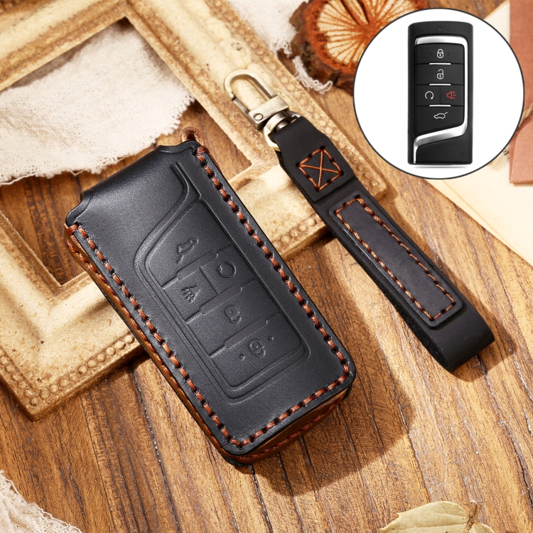 Hallmo Car Cowhide Leather Key Protective Cover Key Case for Trumpchi GS4 2021 B Style
