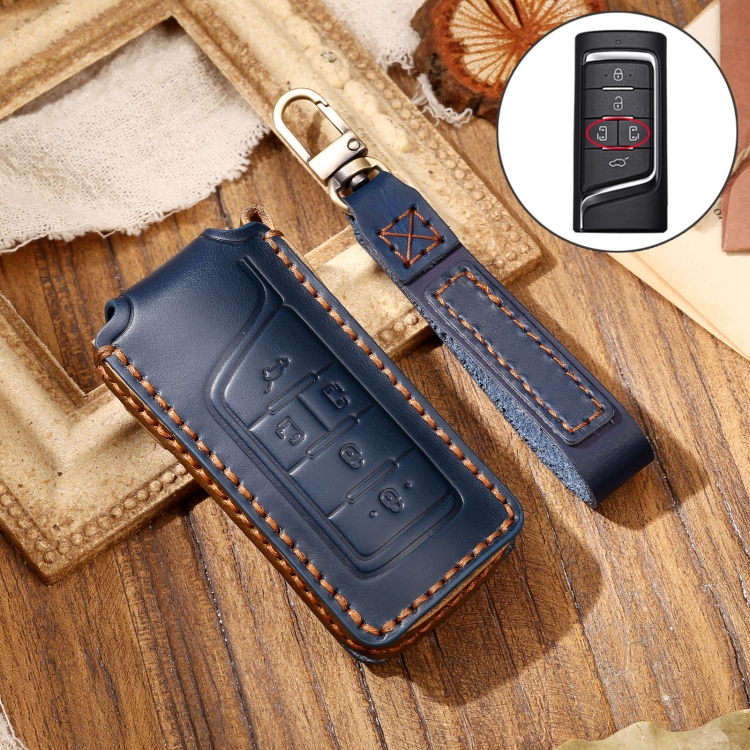Hallmo Car Cowhide Leather Key Protective Cover Key Case for Trumpchi GS4 2021 C Style