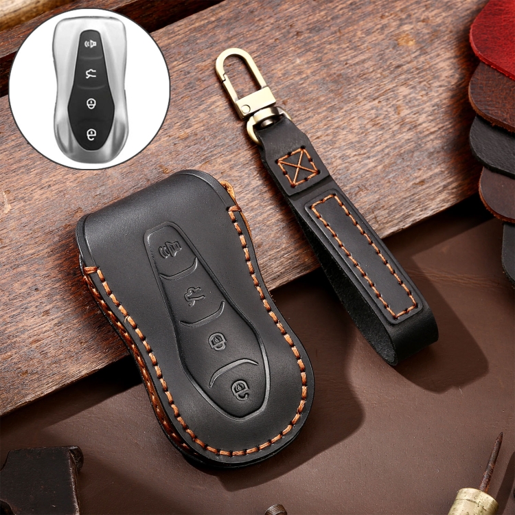 Hallmo Car Cowhide Leather Key Protective Cover Key Case for Geely Emgrand A Style
