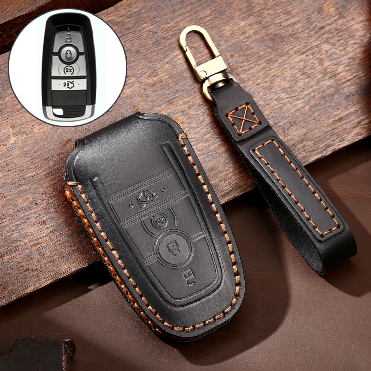 Hallmo Car Cowhide Leather Key Protective Cover Key Case for Ford Focus C Style