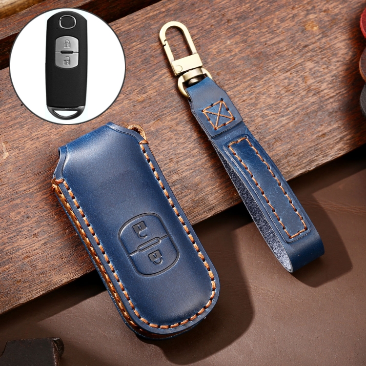 Hallmo Car Cowhide Leather Key Protective Cover Key Case for Mazda Axela 2-button