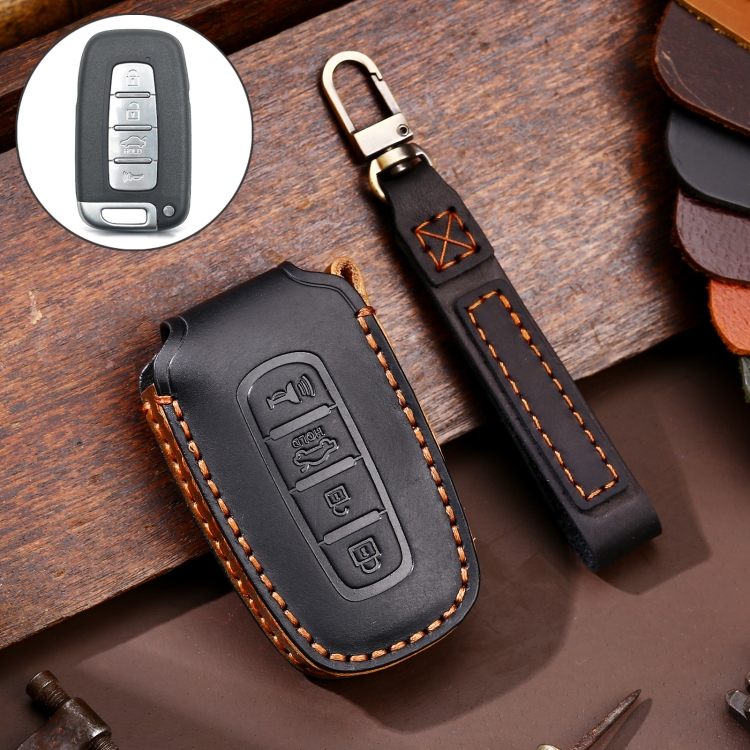 Hallmo Car Cowhide Leather Key Protective Cover Key Case for KIA K2 / K3 / K5 4-button