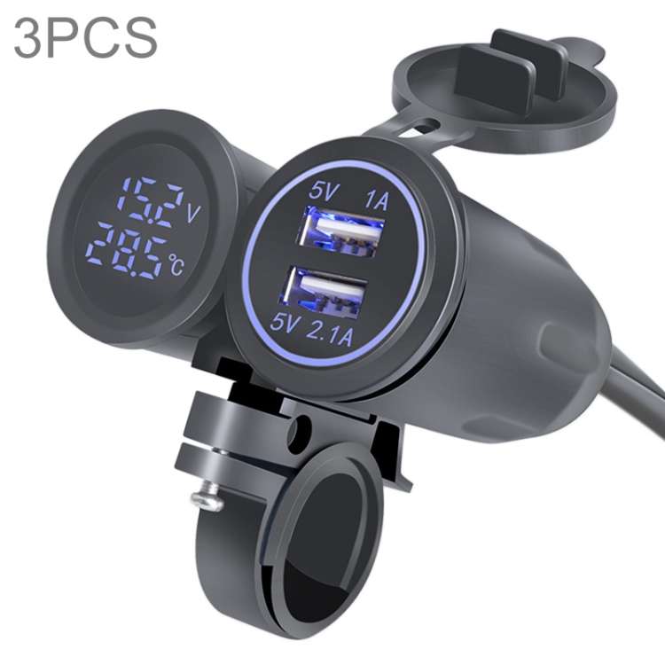 3 PCS Dual USB 3.1A Car Charger 9-30V with Temperature Voltage Holder