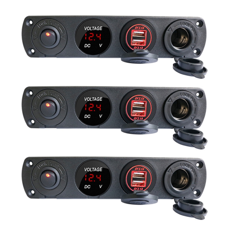 3 PCS 4-hole Panel Combination Switch Dual USB 4.2A Power Plug with Voltmeter