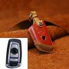 For BMW Blade Style Car Cowhide Leather Key Protective Cover Key Case, Three Keys Version