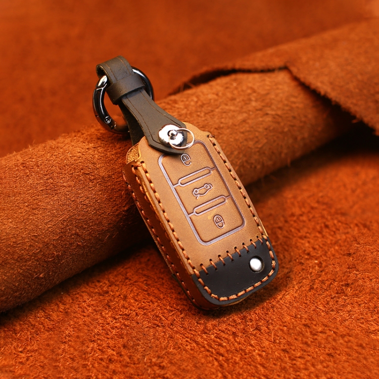 For Volkswagen Car Cowhide Leather Key Protective Cover Key Case, D Version
