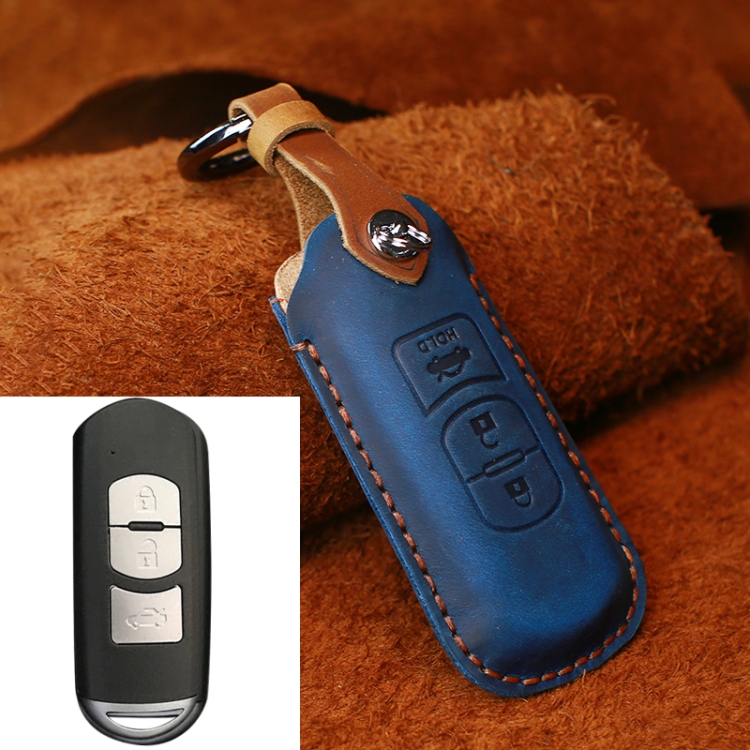 For Mazda Old Style Hallmo Car Cowhide Leather Key Protective Cover Key Case, Three Keys Version