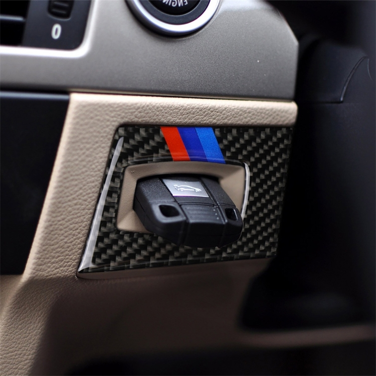 Three Color Carbon Fiber Car Right Driving Ignition Switch Decorative Sticker for BMW E90 / E92 2005-2012