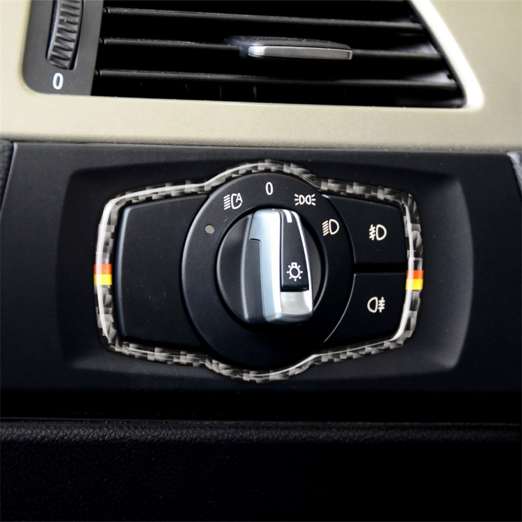 Yellow Red Color Carbon Fiber Car Headlight Switch Decorative Sticker for BMW E90 / E92 / E93 2005-2012 / 320i / 325i, Thin Version