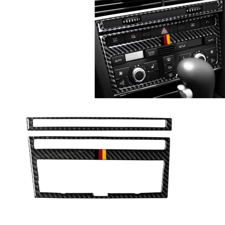 Car Carbon Fiber German Flag Color Air Conditioning CD Panel Decorative Sticker for Audi A6 2005-2011, Left and Right Drive Universal