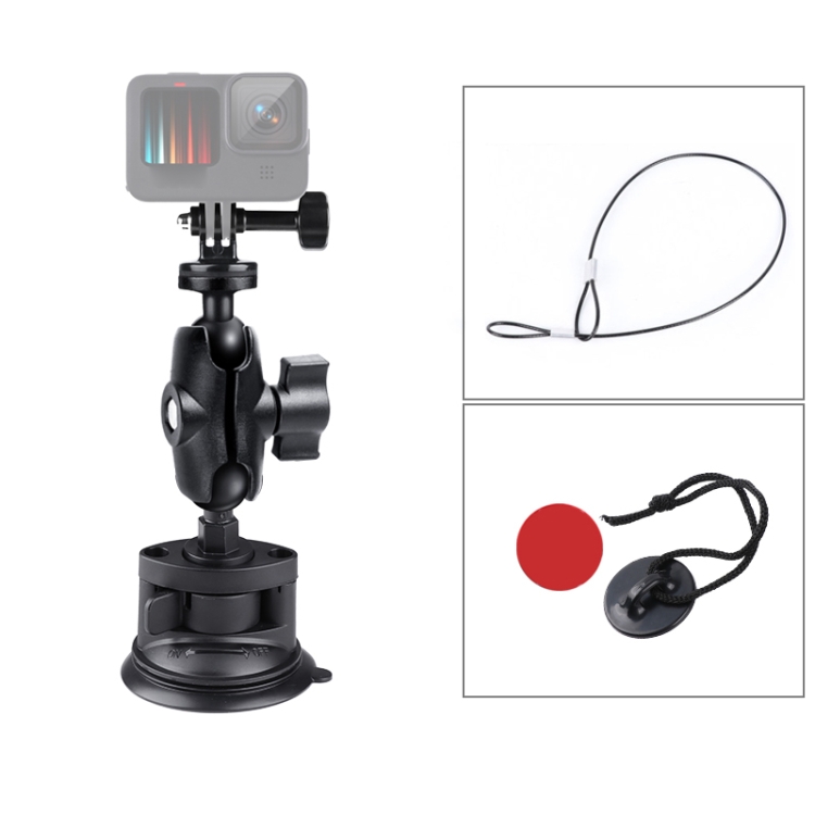 Single Suction Cup Mount Holder with Tripod Adapter & Steel Tether & Safety Buckle