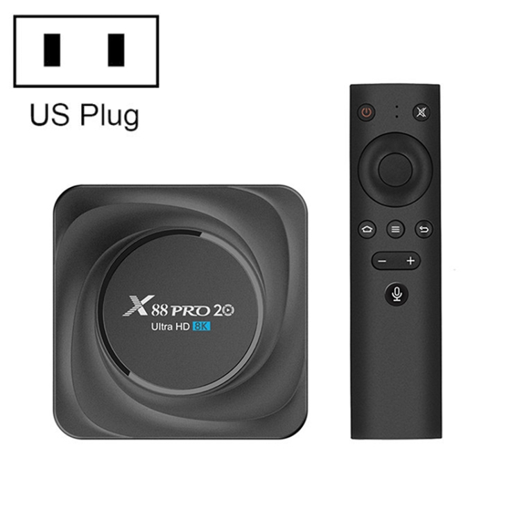X88 Pro 20 4K Smart TV BOX Android 11.0 Media Player with Voice Remote Control, RK3566 Quad Core 64bit Cortex-A55 up to 1.8GHz, RAM: 4GB, ROM: 32GB, Support Dual Band WiFi, Bluetooth, Ethernet, EU Plug