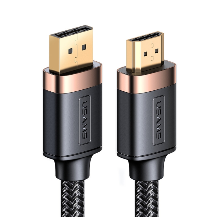 USAMS US-SJ530 U74 DP to HDMI 4K Glossy Aluminum Alloy HD Audio and Video Cable, Cable Length: 2m