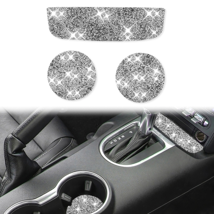 Car Water Cup Holder Upper + Base Diamond Decoration Sticker, Left and Right Drive