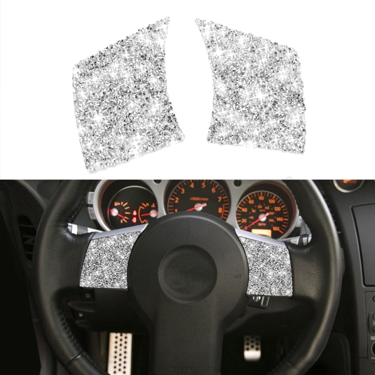 For Nissan 350Z 2003-2009 2pcs Car Steering Wheel Button Frame B Diamond Sticker,Left and Right Drive Universal